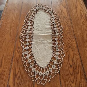 Vintage natural woven linen tablerunner from Lithuania